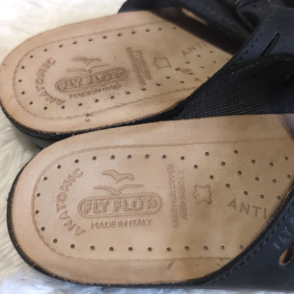 Fly Flot Black Genuine Leather Buckle Slide Sandals Size 40/8 - Picture 8 of 12